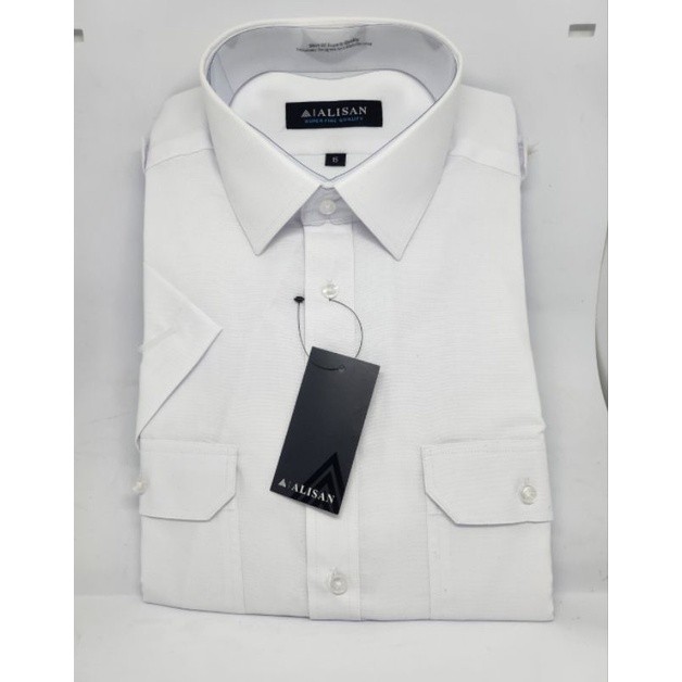 Alisan Pilot Pendek Reguler Fit Kemeja Oxford Putih