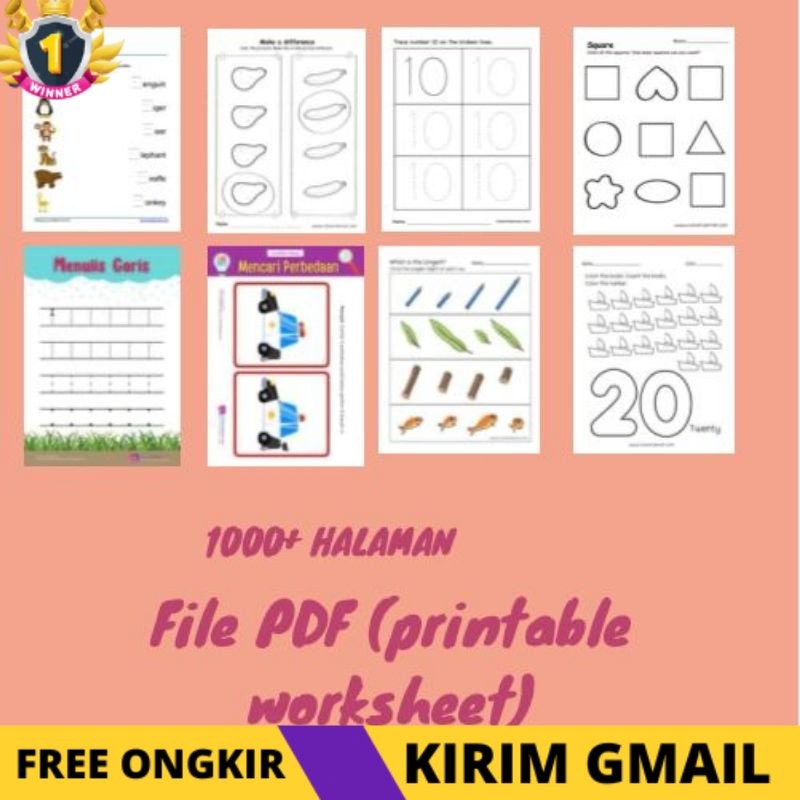 KS 1000+ Halaman PDF untuk anak usia 2-6 tahun. PRINTABLE WORKSHEET
