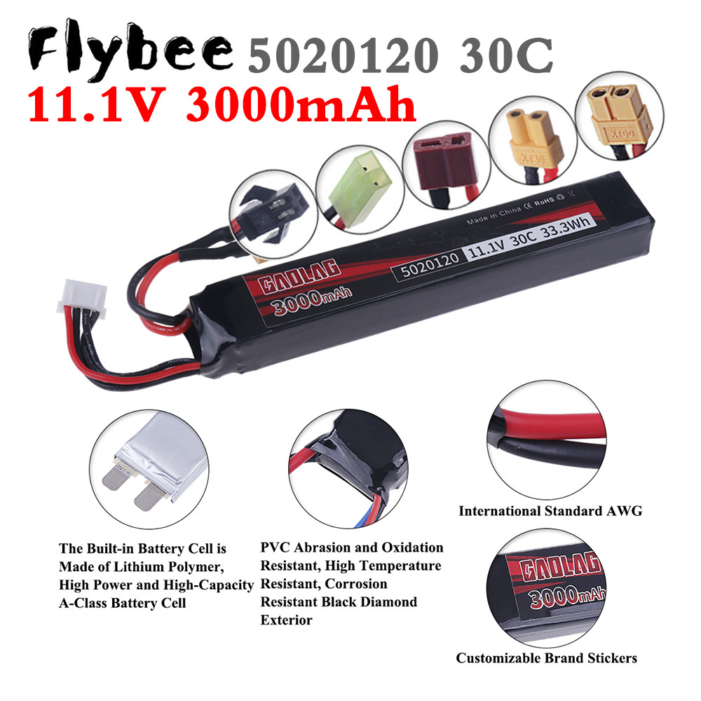 3S 11.1V 3000mAh 30C 33.3Wh LiPo Battery T/Tamiya/SM-2P Plug for Water GUN Airsoft gun BB Air Pistol