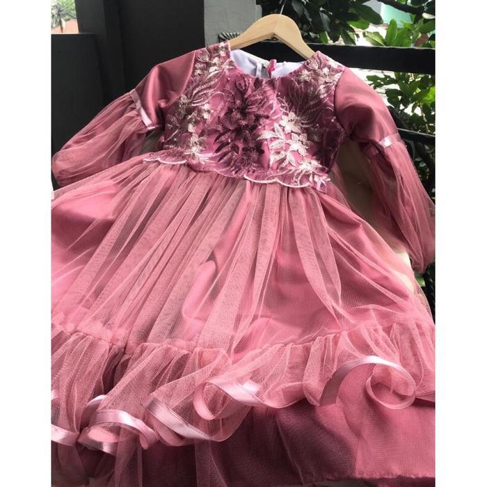 PROMO LEBARAN Baju pesta muslim anak / baju muslim anak perempuan / muslim brukat - Dasty Pink, (3-4