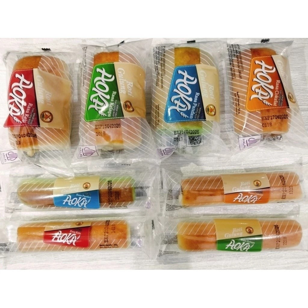 Aoka gulung mini 20gr pandan kelapa coklat keju versi murah kecil jual ecer perpcs untuk acara camil