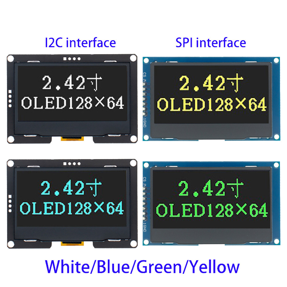 2.42" 2.42 inch LCD Screen White Blue Yellow Green 128x64 OLED Display Module IIC I2C SPI Serial for