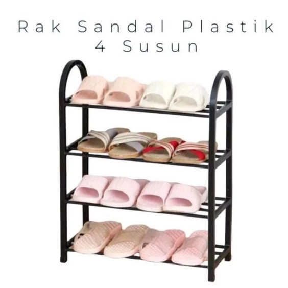 (TM)  Rak Sandal Plastik 4 Susun Tempat Rak Sepatu Sandal 4 Tingkat Plastik Rak 4 Susun Serbaguna