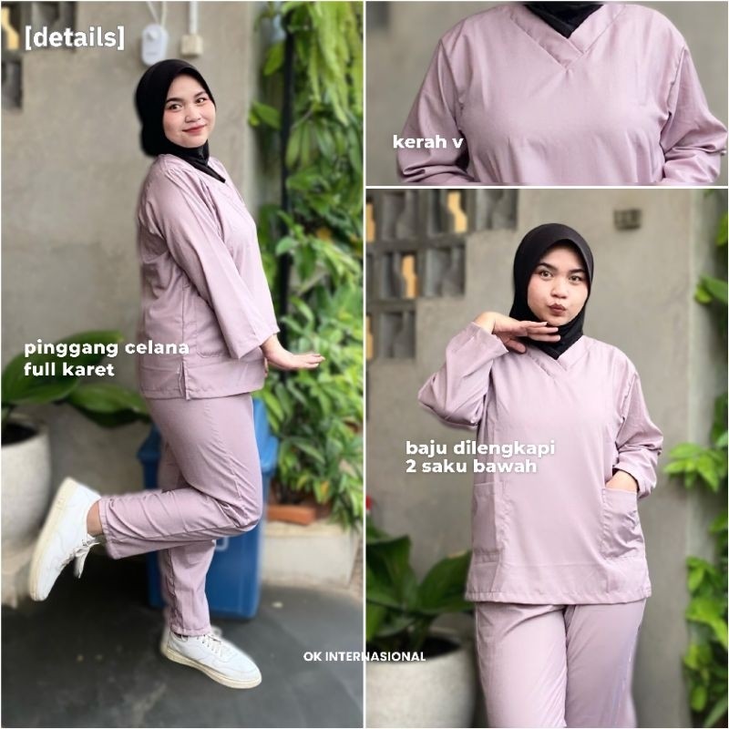 TERMURAH(Pure AS Cotton - Lengan Panjang) Setelan Baju Jaga Ok Oka Scrub Medis Nakes Perawat / Dokte
