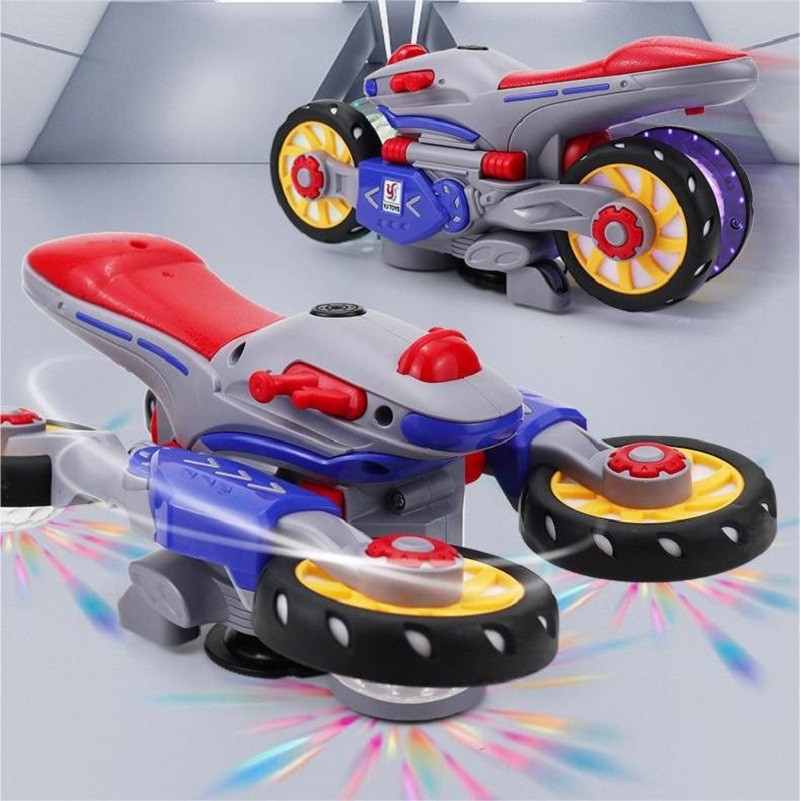 ildren's electric transformable motorcycle stunt rotation universal drive light music ildren's toy c