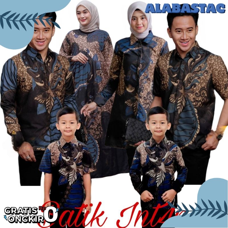 Baju Couple Keluarga | Baju Couple Pasangan | Tunik Batik Couple Ayah Ibu Dan Anak Laki Laki