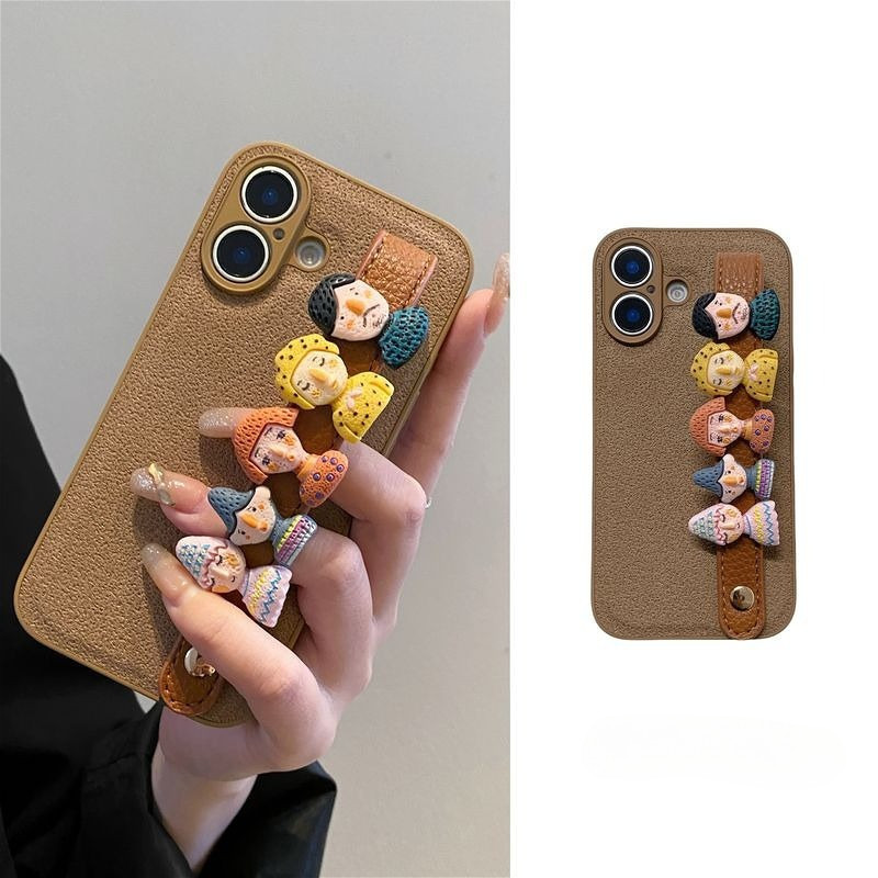 Fun khaki 3D doll leather strap and wristband, suitable for iPhone 17 Promax phone case Apple 16Pro 