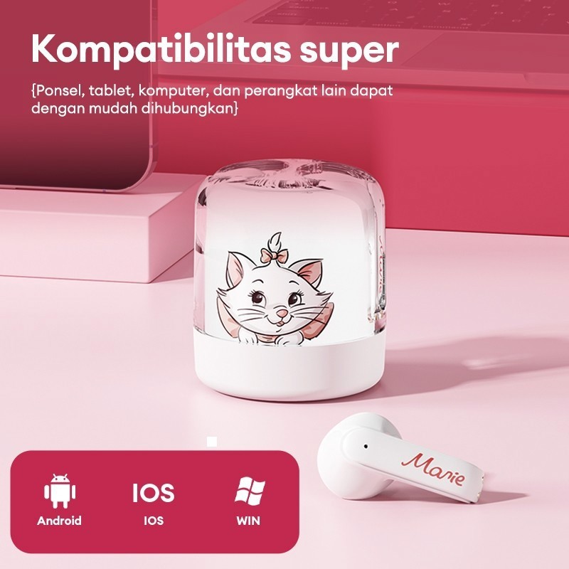 Disney QS-T20 Earphone Nirkabel Bluetooth 5.4 TWS – Suara HIFI Premium untuk Musik dan Game, Mikrofo