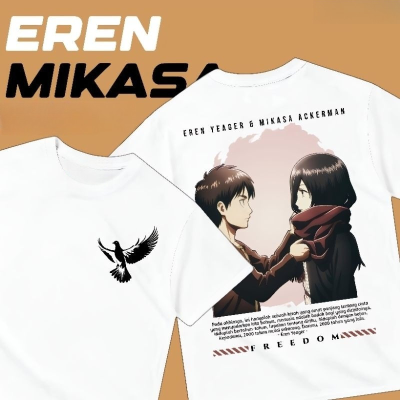 T-Shirt / Kaos Baju Anime Eren & Mikasa Attack On Titan Baju Anime d2