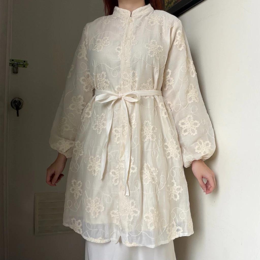Nala Bloom Embroidery Outer Brokat Kondangan / Tunik Lace Premium / Outerwear Wanita Muslimah / Atas