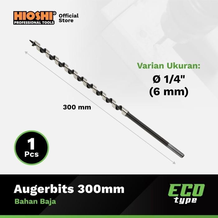 (Deli Tools Store) HIOSHI /Auger Bits/300mm/Listrik/Mata Bor/Kayu/Hex Shank/ 1/4, 5/16, 3/8, 1/2, 5/