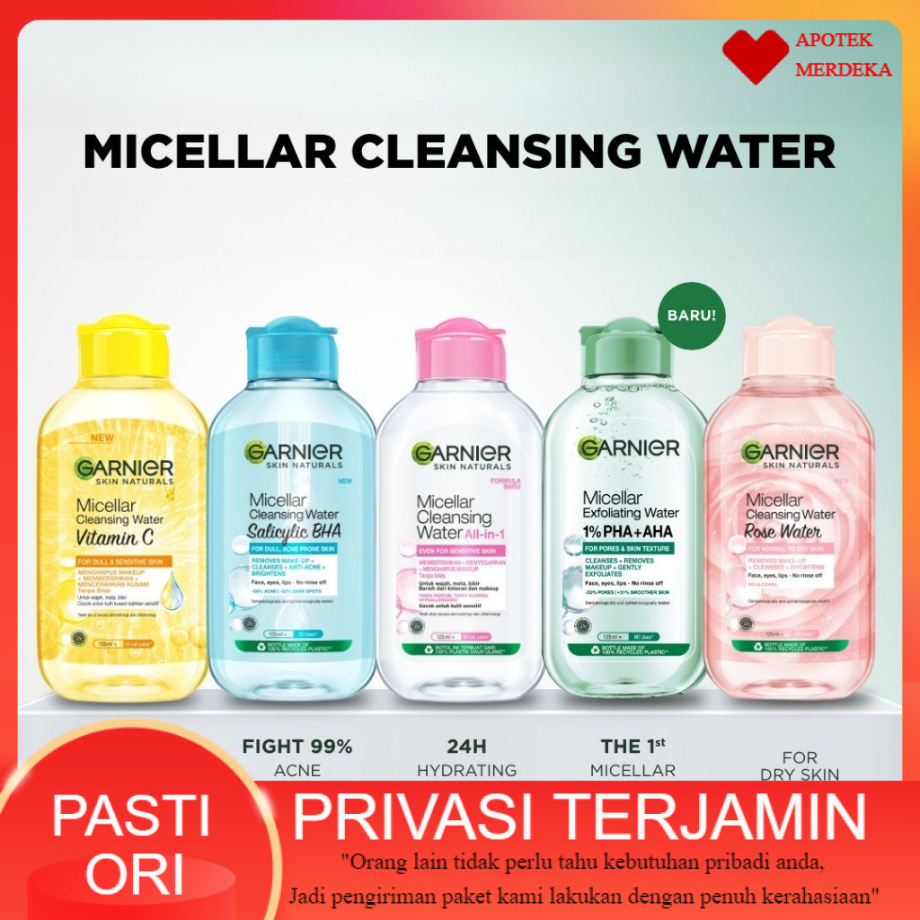 GARNIER Micellar Water 125m Skincare Cleansing - Pembersih Wajah & Make up untuk Kulit Sensitif Mice