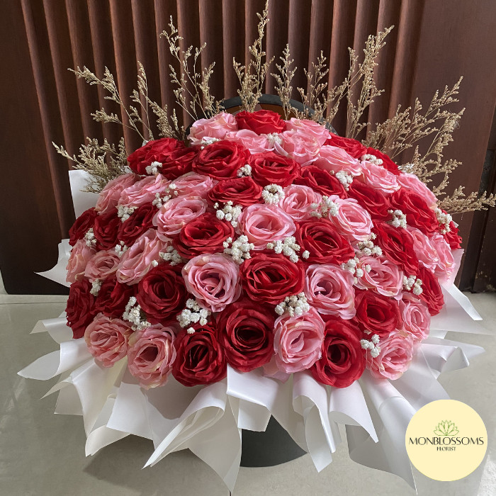 Monblossoms | 50 Artificial Roses Bloombox | Buket Bunga | Bouquet Bunga | Buket Bunga Artificial | 