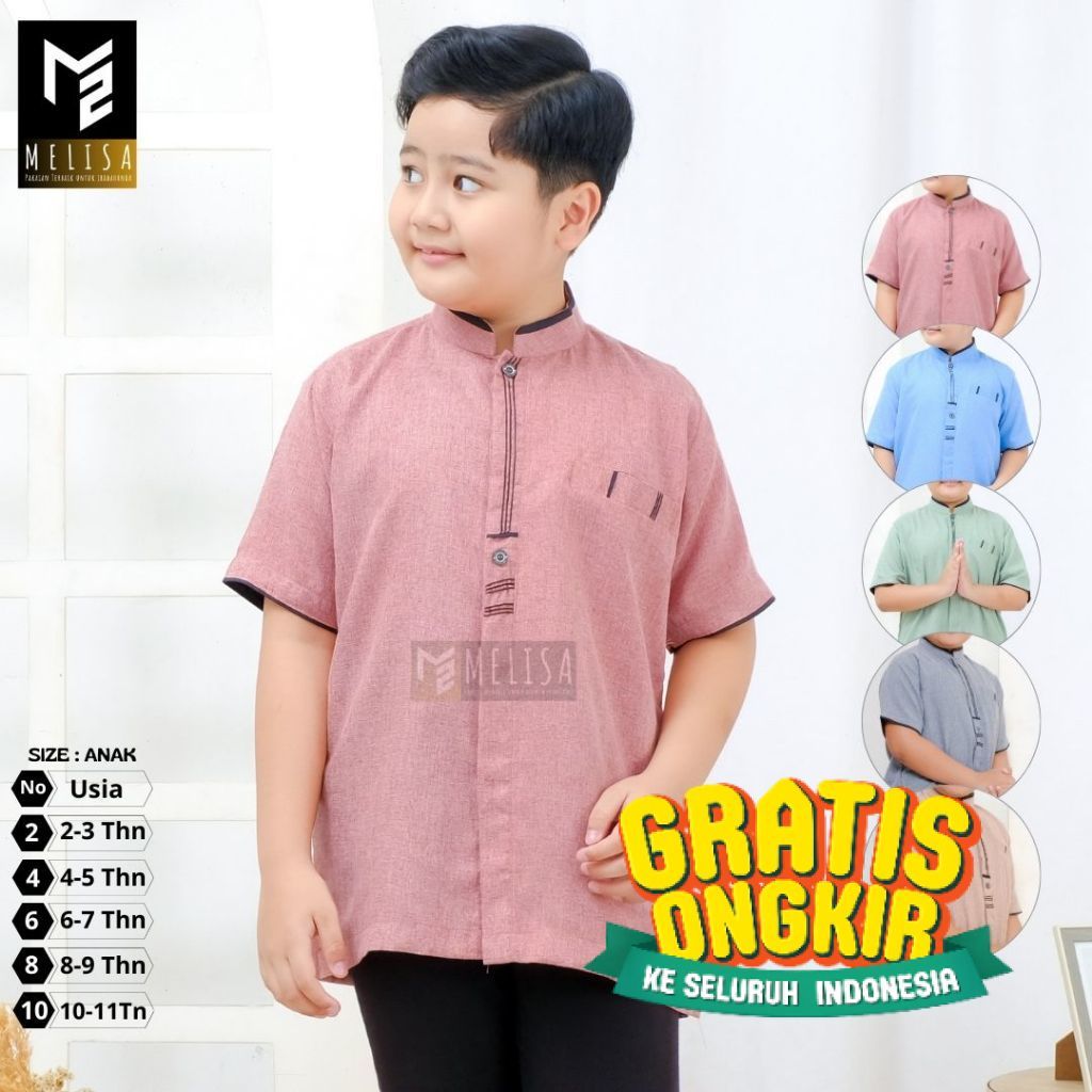 Baju Koko Kemko Anak Tanggung Lengan Pendek Bahan Katun Madinah Warna Salem Sage Denim Abu Coklat Mu