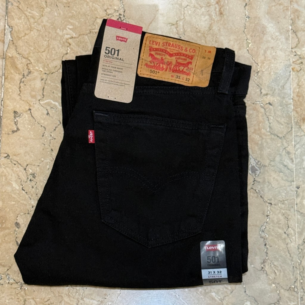 Celana Panjang Jeans Pria Levis 501 Original Fit Jeans STRETCH Black 00501-2442
