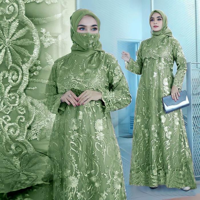 GAMIS MAXI SHANIA FREE MASKER/TILE BRUKAT MUTIARA/GAMIS PESTA/DRESS KONDANGAN/SIZE S/L/XL/XXL/XXXL/G