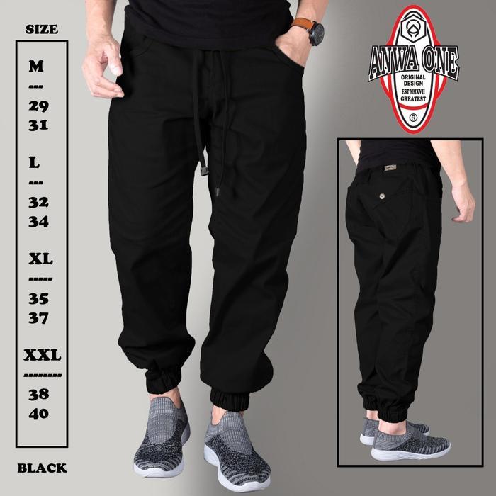 celana jogger pria original hitam/fashion celana jogger pria original - Hitam, M