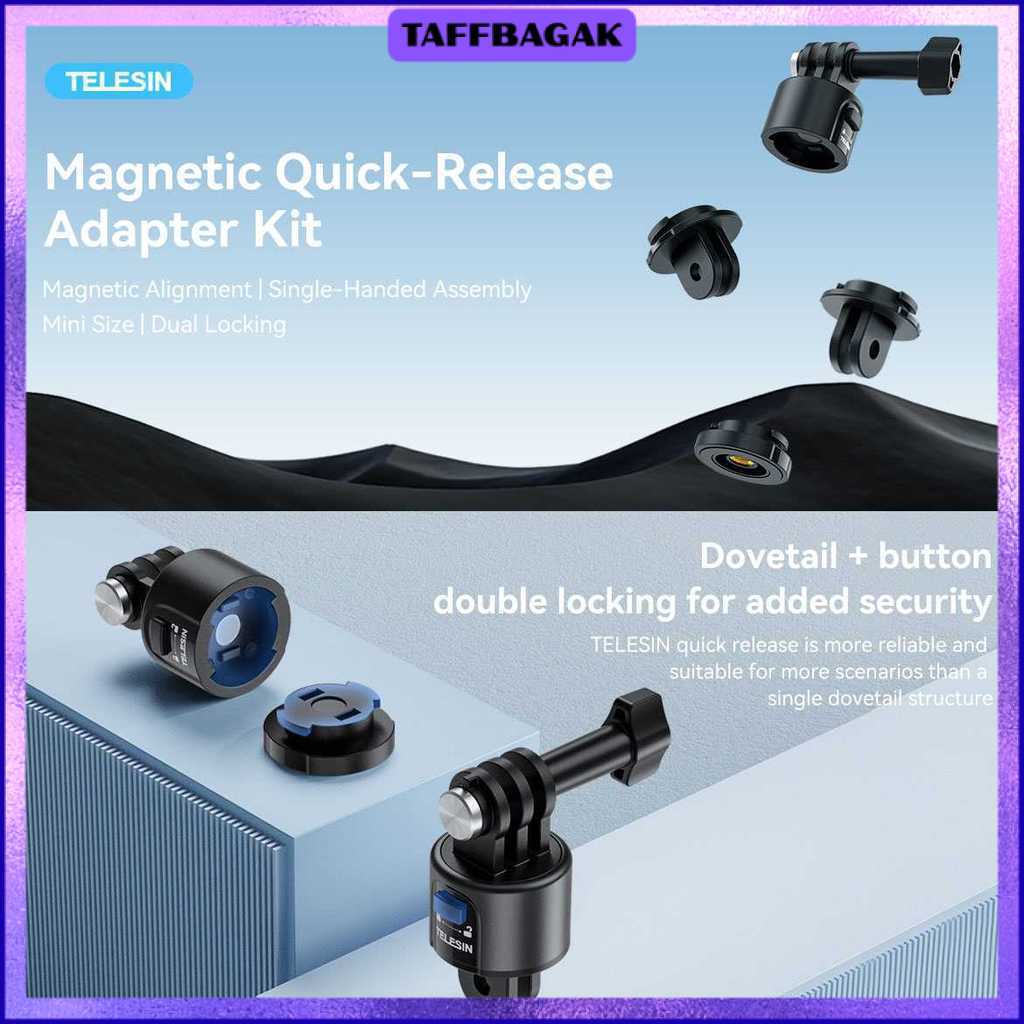 TELESIN Adapter Magnetic Quick Release 3 Prong to 2 Prong 1/4 Thread - CQM-001