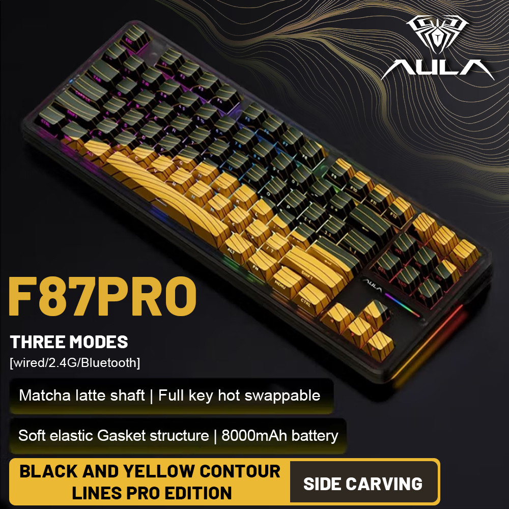 AULA F87 Pro Meanical Keyboard 87 PBT Plastic Keycaps Hotswap Multicolor Backlit Long Battery Life W