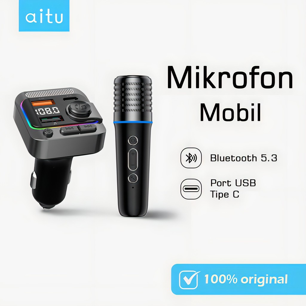 Aitu C85 Karaoke Mic Mobil Bluetooth MP3 Charger Multi Port