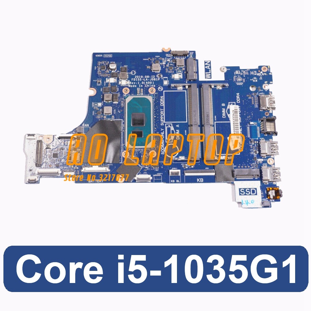 For Dell Inspiron 14 3493 Laptop PC Motherboard With i5-1035G1 CPU UMA 14-in DDR4 LA-J081P Notebook 