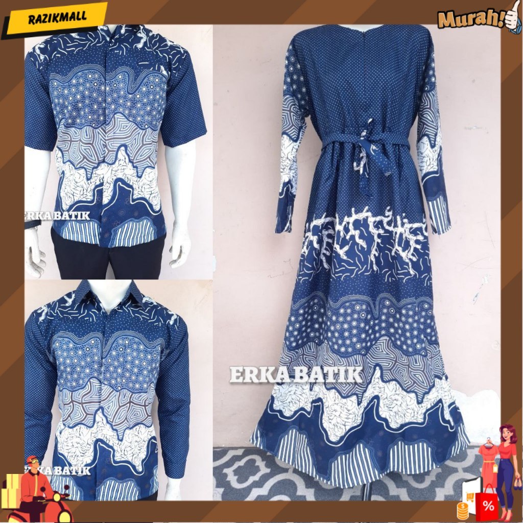 Couple Kemeja Batik Gamis Warna Denim