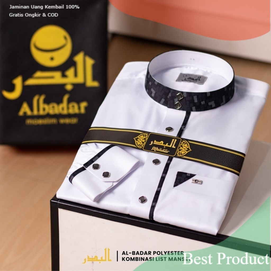 Jubah Albadar Polyester Kombinasi lengan manset Motif keren Jubah Pria Gamis Dewasa Jubah Al Badar- 