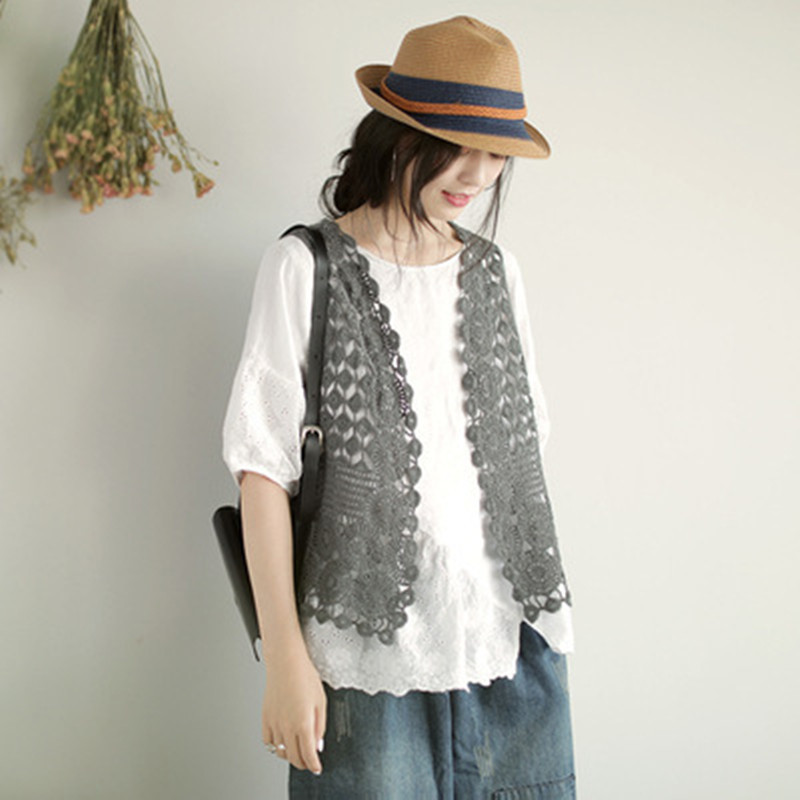 Academy-style hollow-out vintage crochet vest for women