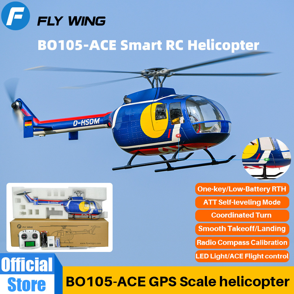FLYWING BO105 scale helicopter blue color ACE flight controller with LED light 470 class bo105 rc he