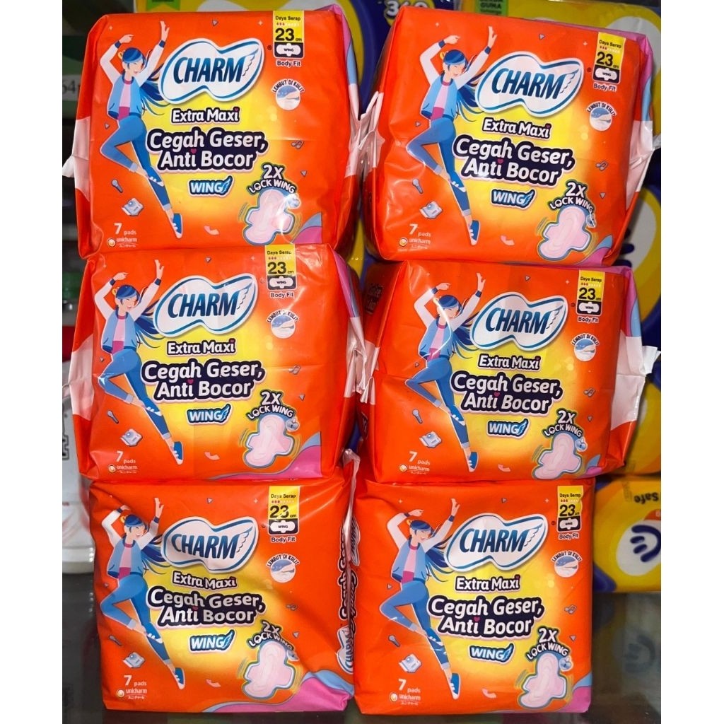 CHARM EXTRA MAXI WING 23cm (per pack isi 7pads) BAHAN KEBUTUHAN POKOK SEHARI HARI PAKET SEMBAKO MURA
