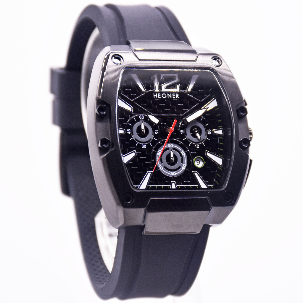 Jam Tangan Pria Hegner 1709 Original Rubber Chrono Aktif