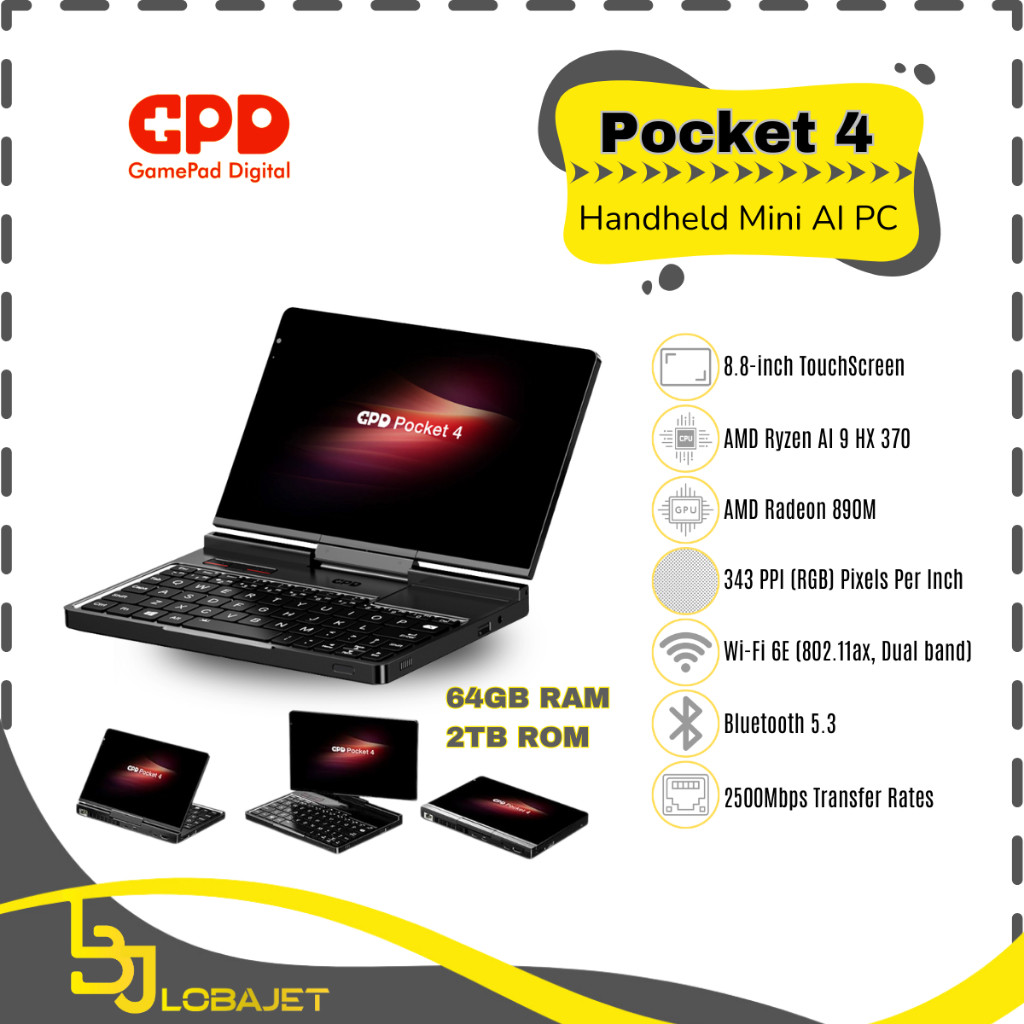 GPD Pocket 4 - 8.8-inch Handheld Mini AI PC - Ryzen AI 9 HX370 64GB RAM 2TB ROM