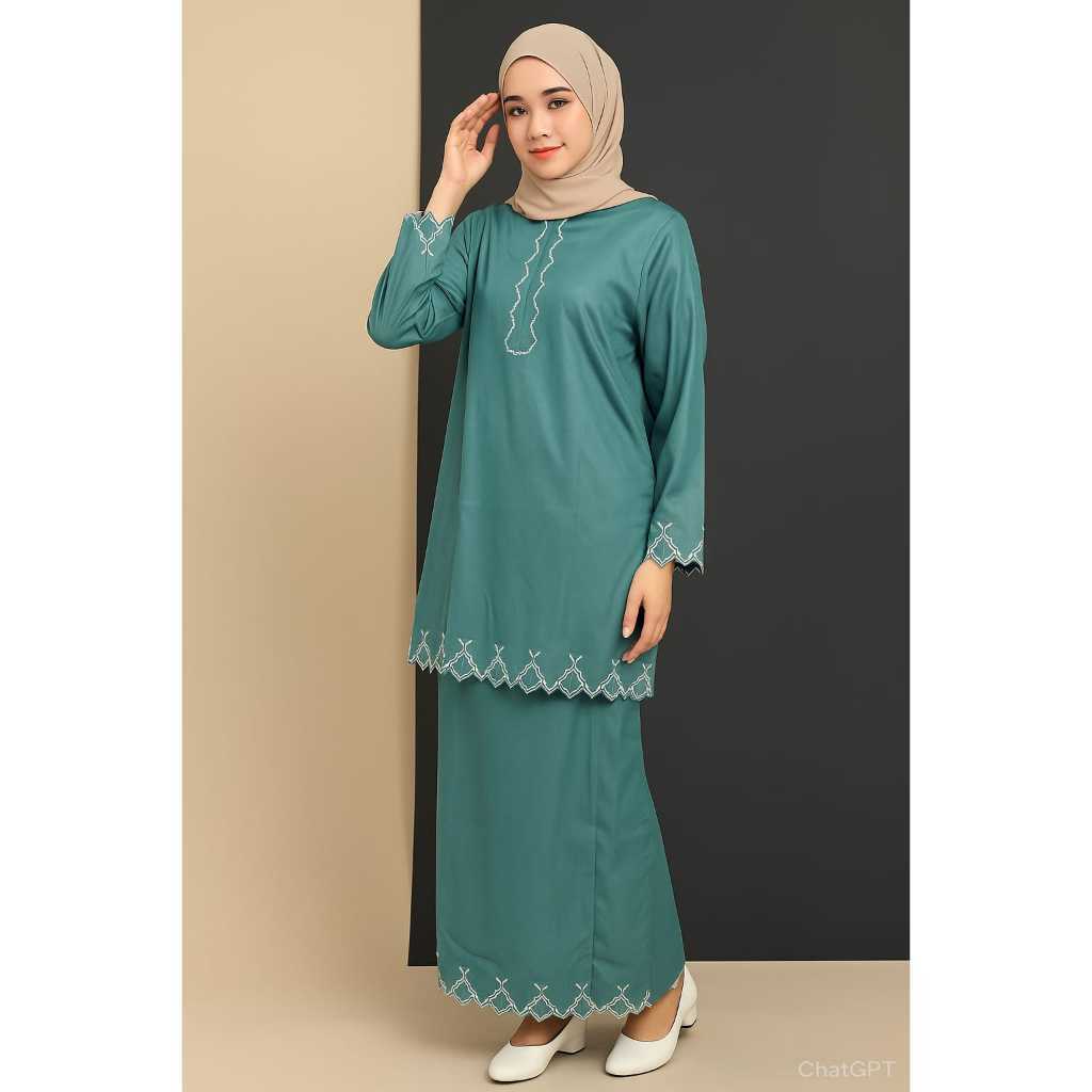 One Set AYRA Kurung Melayu Katun Toyobo Bordir Simple Dan Elegan