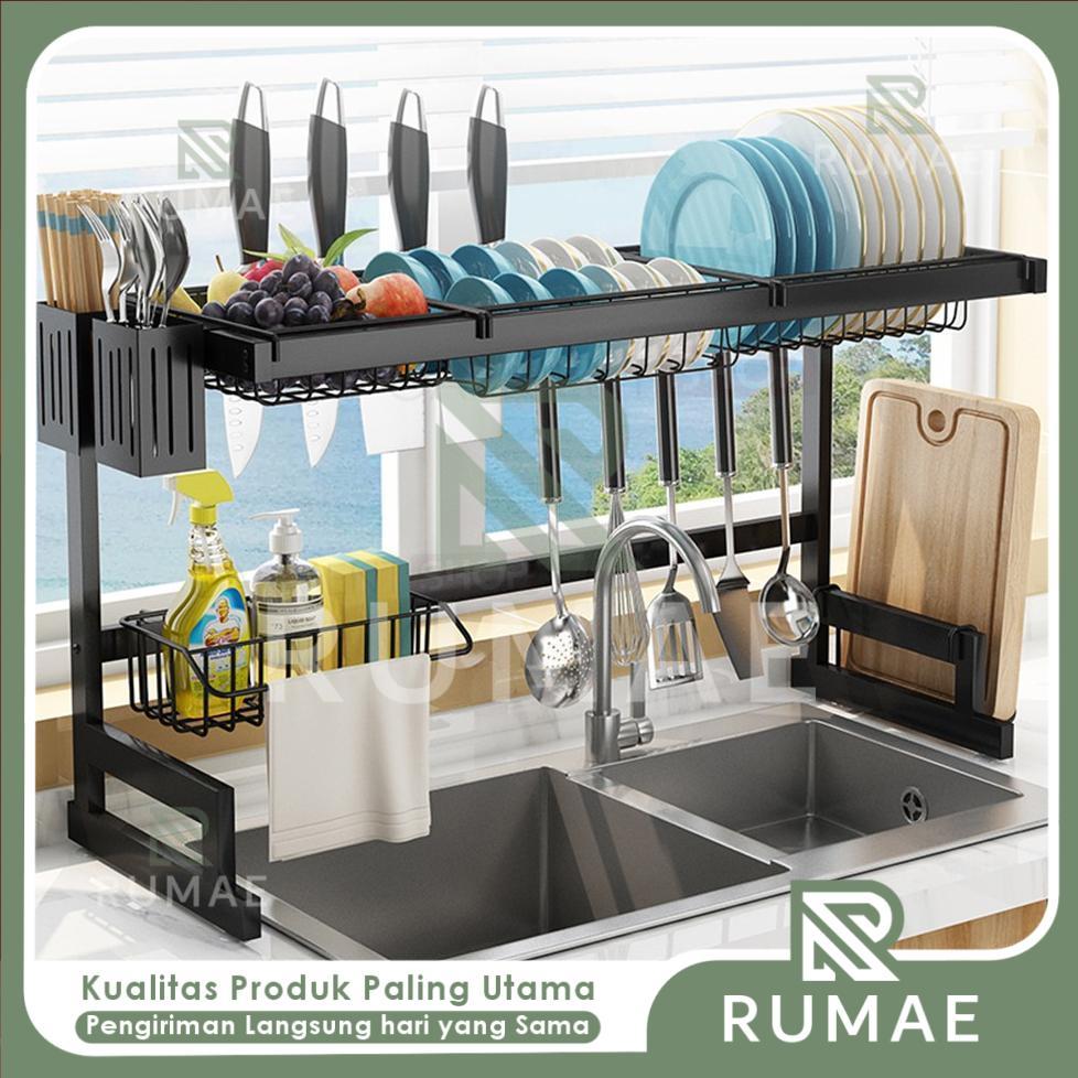 RUMAE Rak Piring Wastafel 2 Susun Besi Anti Karat Tempat Pengering Piring Gelas Organizer dapur keci