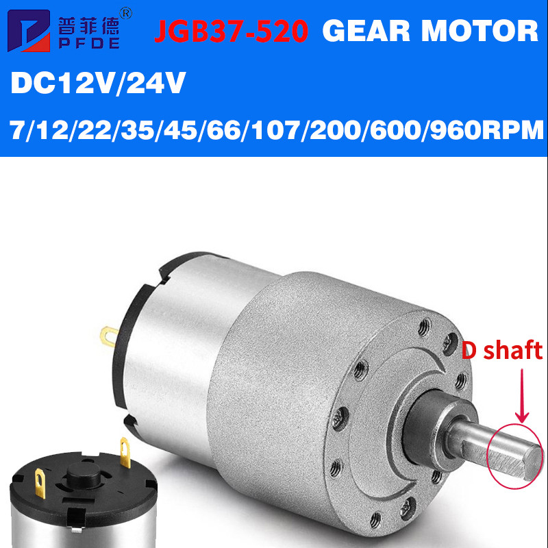 Motor Gear JGB37-520 37mm 12V DC 7RPM Hingga 960RPM Gear Box Torsi Tinggi Motor Listrik 24V Gearmoto