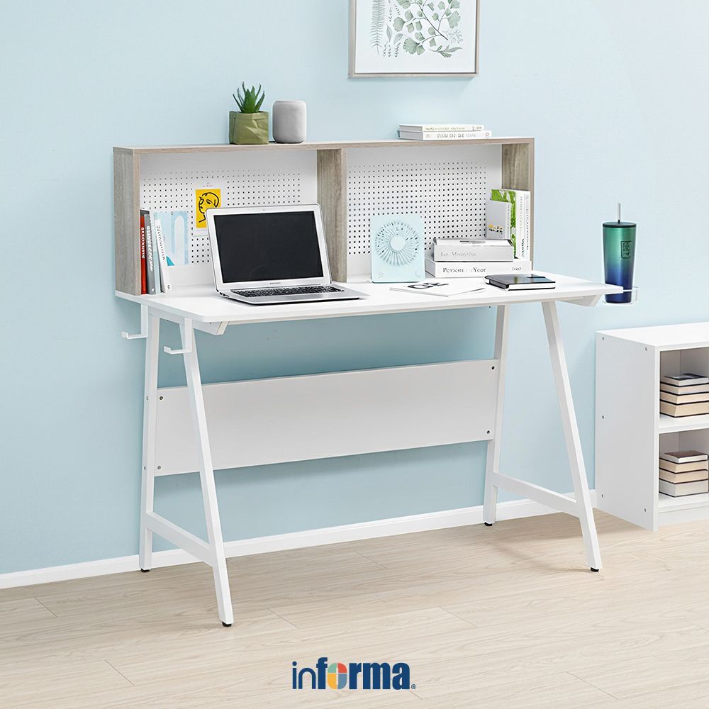 Informa Jaime Meja Belajar Anak Dengan Partisi - Putih/Oak Kids Study Table Perlengkapan Furniture B