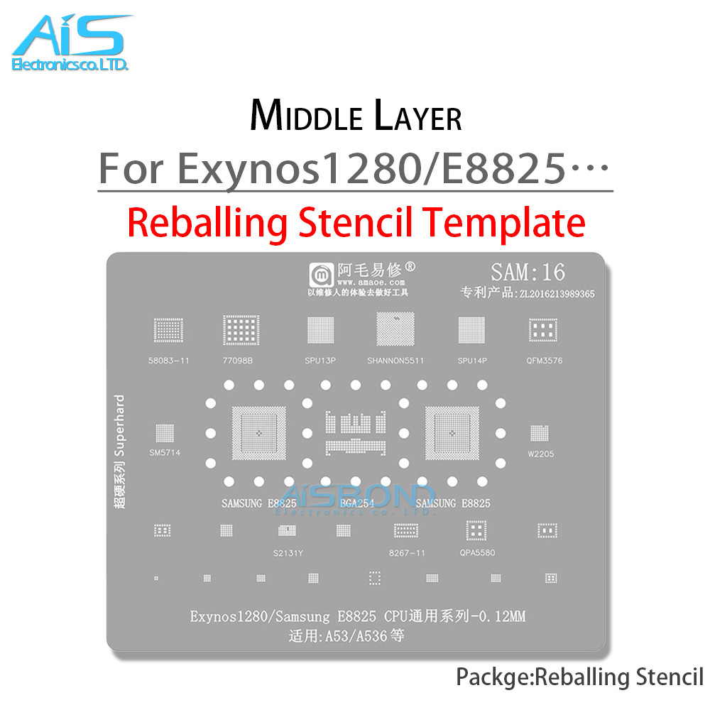 Stensil Reballing BGA SAM16 Untuk Samsung A53 A536 Exynos 1280 E8825 CPU SPU13 SHANNON5511 S5511 EMM
