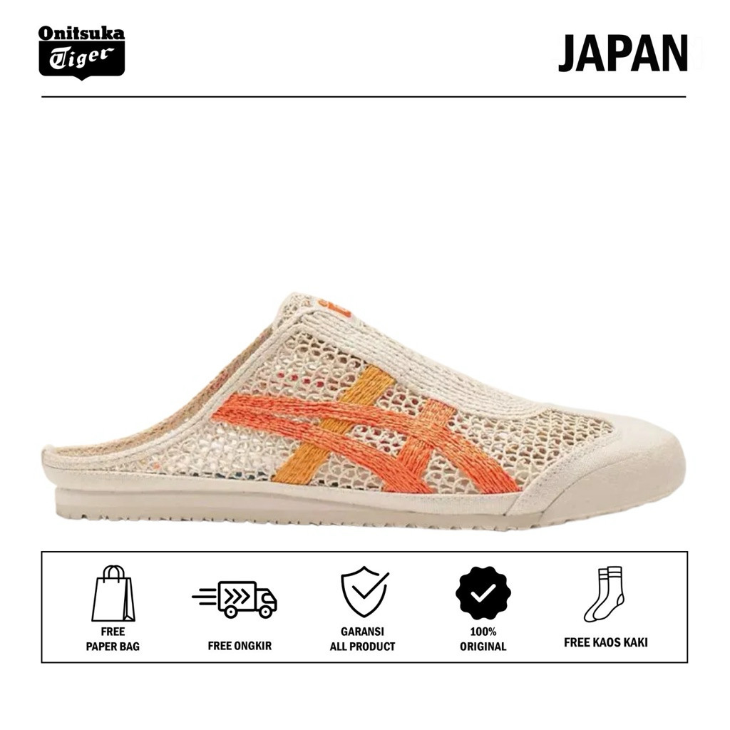 Sepatu Onitsuka Tiger Mexico 66 Sabot White Orange Original / Sepatu Wanita / Sandal Wanita / Sneake