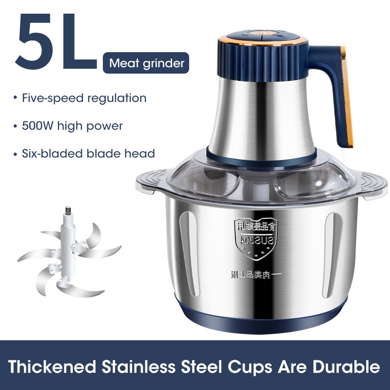 5-liter Electric Meat 304 Stainless Steel Grinder Multifunctional Vegetable Processor opper Meat Gri