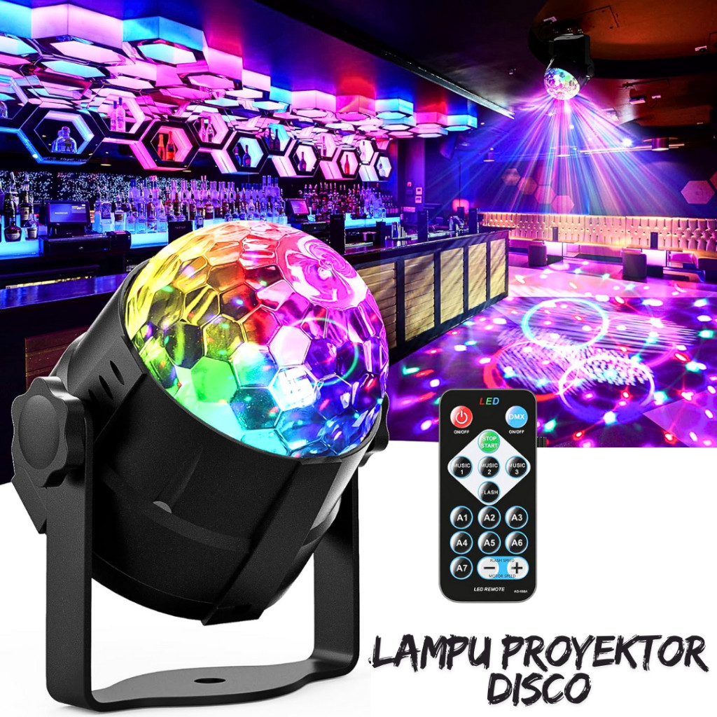 TaffLED Lampu Disco led putar full warna sensor suara musik kamar Proyektor RGB 240V 6 Watt