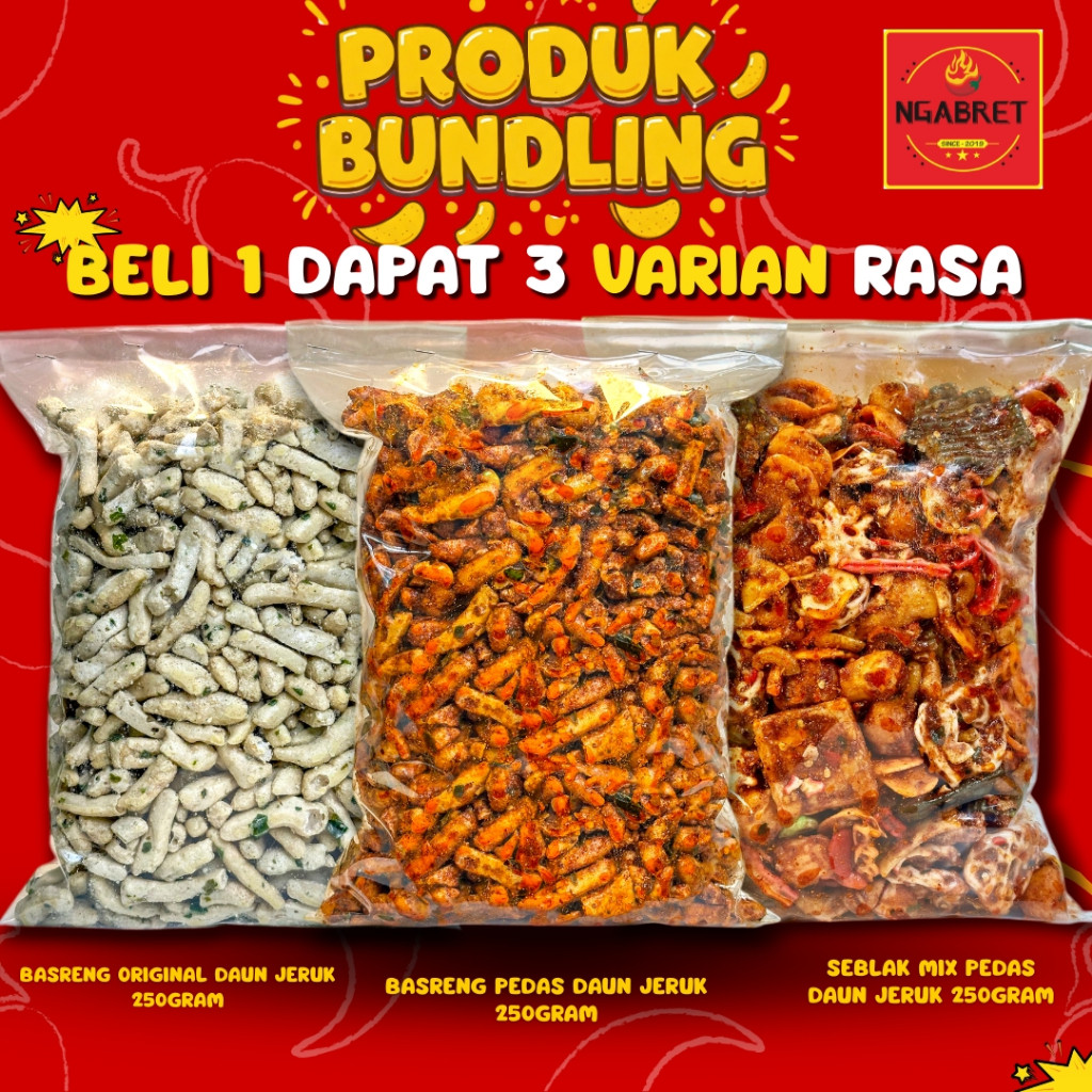 PAKET BUNDLING BASRENG PEDAS DAUN JERUK 250GR + BASRENG ORIGINAL DAUN JERUK 250GR + BASRENG BALADO D