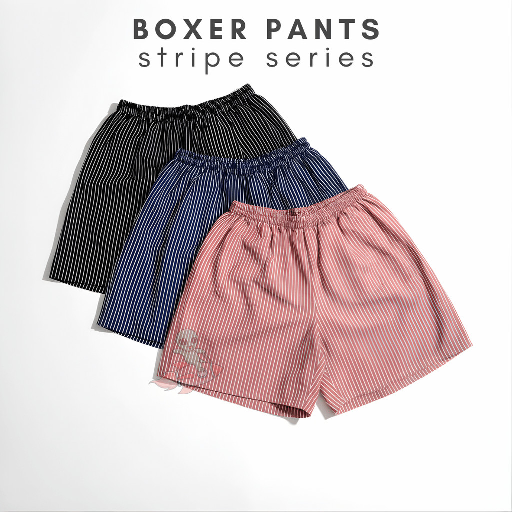 CELANA BOXER PRIA WANITA STRIPE | BOXER MOTIF GARIS | BOXER PREMIUM | CELANA PENDEK | BOXER UNISEX