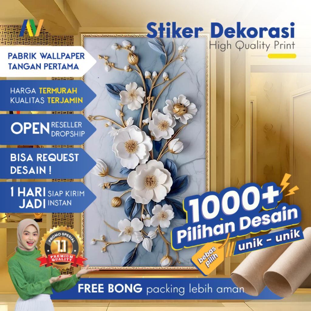 Stiker Dinding | Stiker Dinding Bunga 3D | Stiker Dinding Motif Bunga 3D | Stiker Dinding Gambar Bun