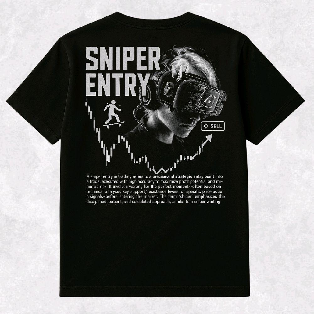 KAOS 24S 200 GSM TRADER SNIPER ENTRY / BAJU TRADING / COTTON COMBED 24S / WARNA HITAM / UNISEX PRIA 