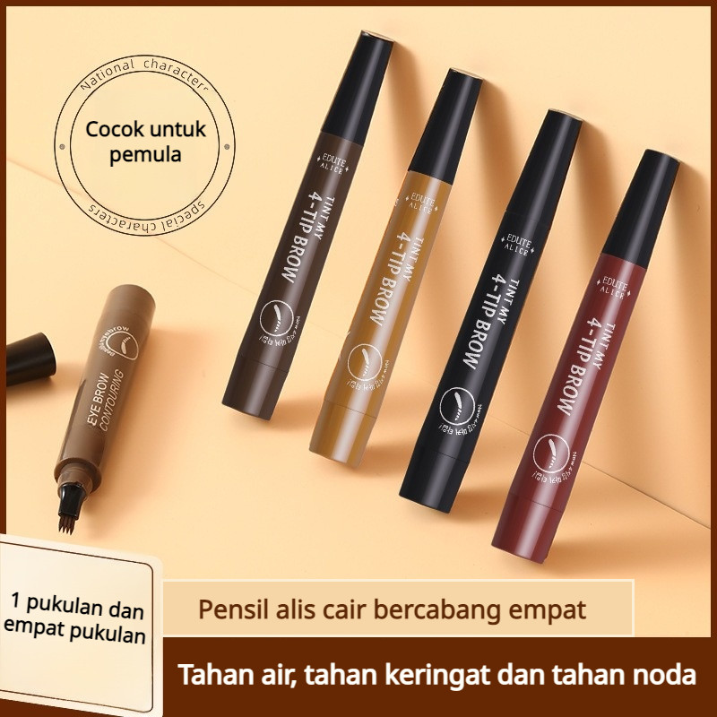 Tahan Air & Keringat Pensil Alis 4 Cabang Korea Waterproof/Easy To Use/Eyebrow Pen/Pensil Alis Cair/