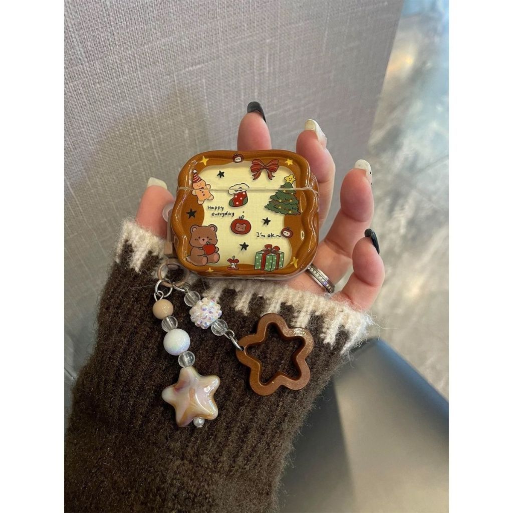 Kasus Earphone Beruang Natal, Cocok untuk Airpods Pro, Airpods 4, Kasus Pelindung Earphone Airpods P