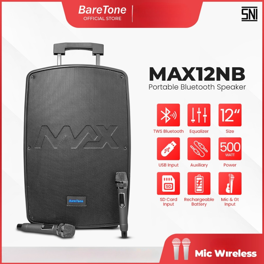 SPEAKER PORTABLE BARETONE MAX12NB SPEAKER BLUETOOTH 12INCH