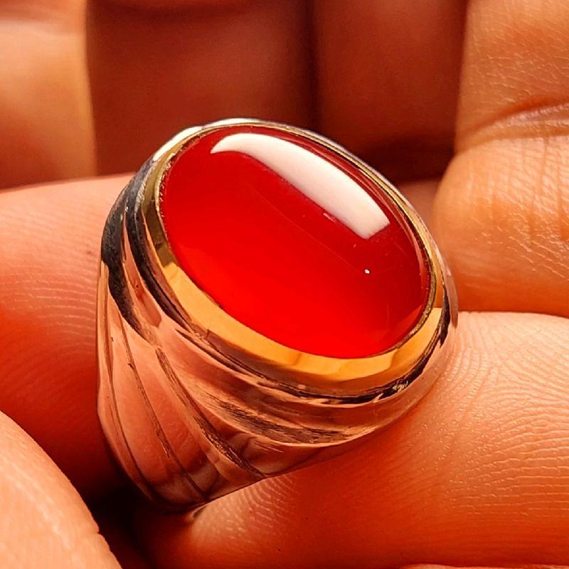 Cincin batu red baron 18mm ring monel handmade halus anti karat / akik merah pacitan elegan