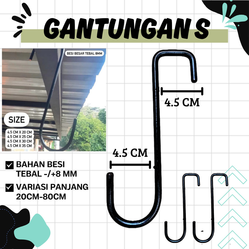 besi S,cantolan besi S/gantungan kandang burung/gantungan pot bunga
