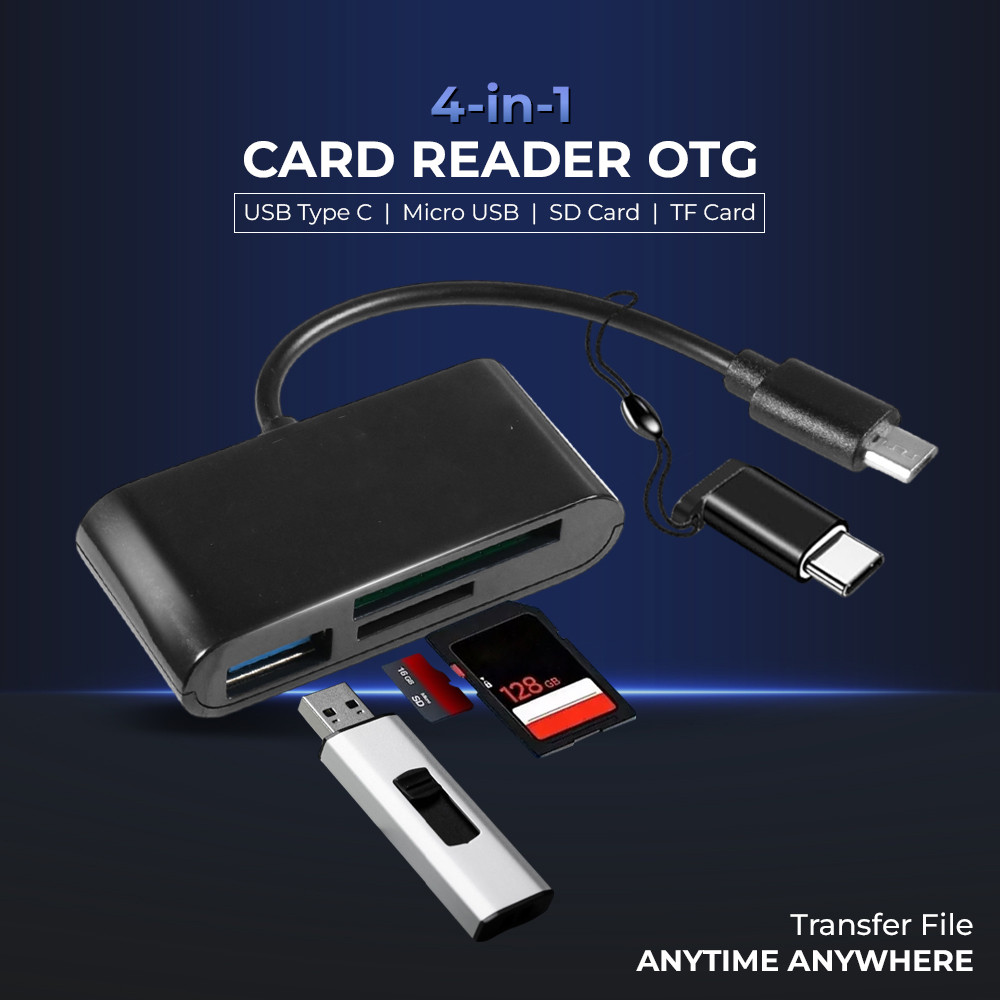 TF Card Reader 4in1 SD OTG Micro with USB Type C - Pembaca Kartu Memori TF SD - OTG Card Reader Port